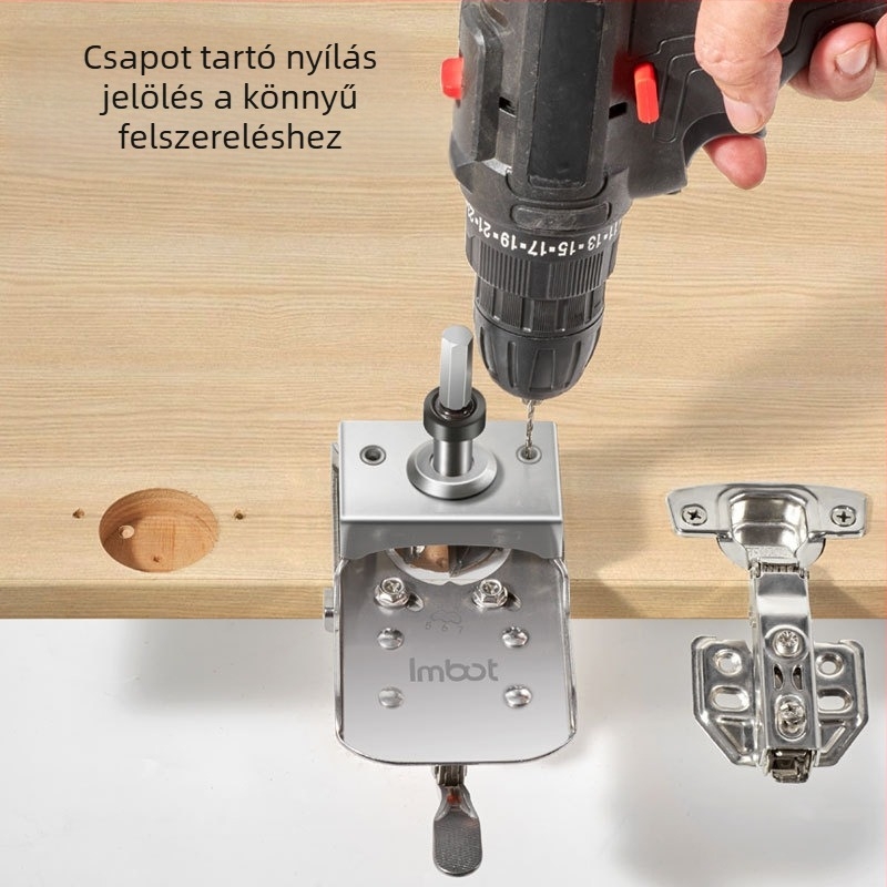 Rozsdamentes acélból készült pántpozicionáló lyukasztó gyors rögzítéssel és korlátozó fúrófejjel