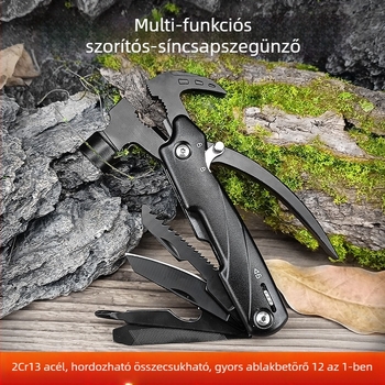 Rozsdamentes acél fejű kalapács, acélnyelű, többfunkciós kempingeszköz, tömeg 0,252 kg