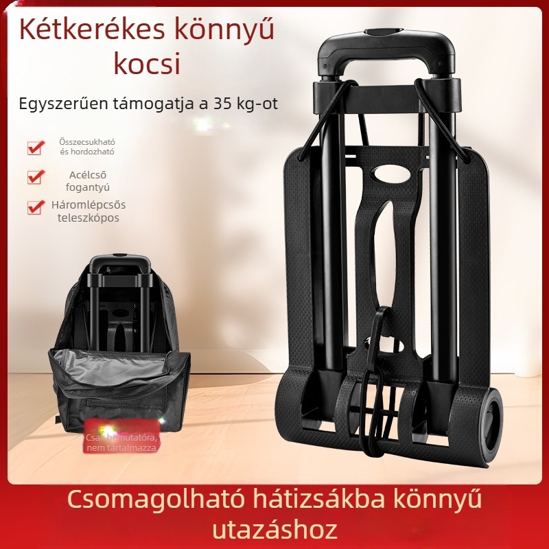 Összecsukható kétkerekű kézikocsi (húzókar, hordozható, 35 kg teherbírás, műanyag kivitel)