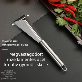 Három az egyben gyümölcs-előkészítő eszköz: hámozó, szeletelő és faragó kés – rozsdamentes acél, testreszabható, logó nyomtatás, licencelhető magáncímke