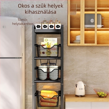 Konyhai rés között elhelyezhető tároló – Többfunkciós, Mobil, Szerelés nélkül – Szénacél, Mikrohullámú sütő polc, Gyümölcs- és zöldség tároló