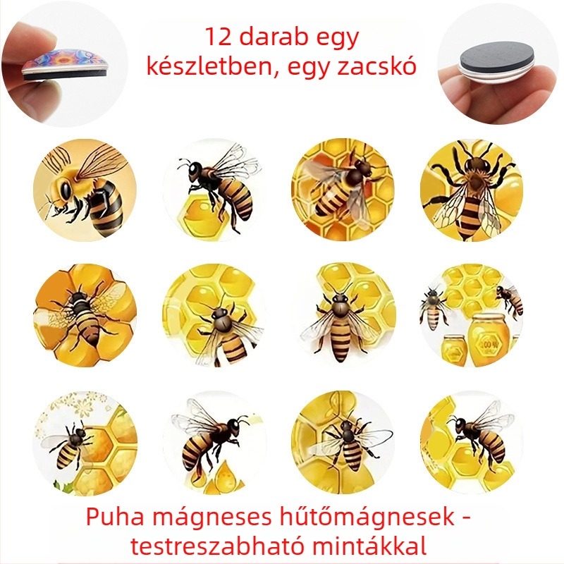 Üvegből készült puha mágneses hűtőmágnes matricák — Méhkas minta, 25–50 mm, 8–50 g, testre szabható formák