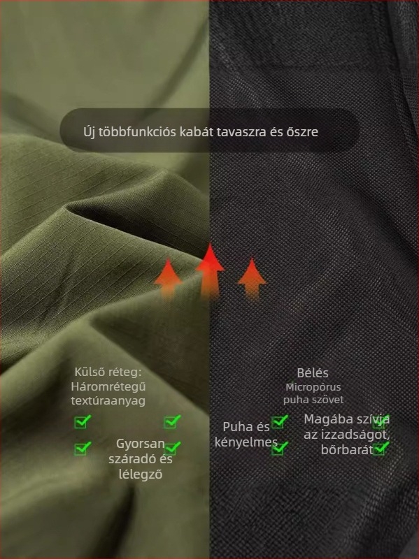 Férfi munkaruha kabát kapucnival, vízálló, bő szabású, 100% poliészter anyag