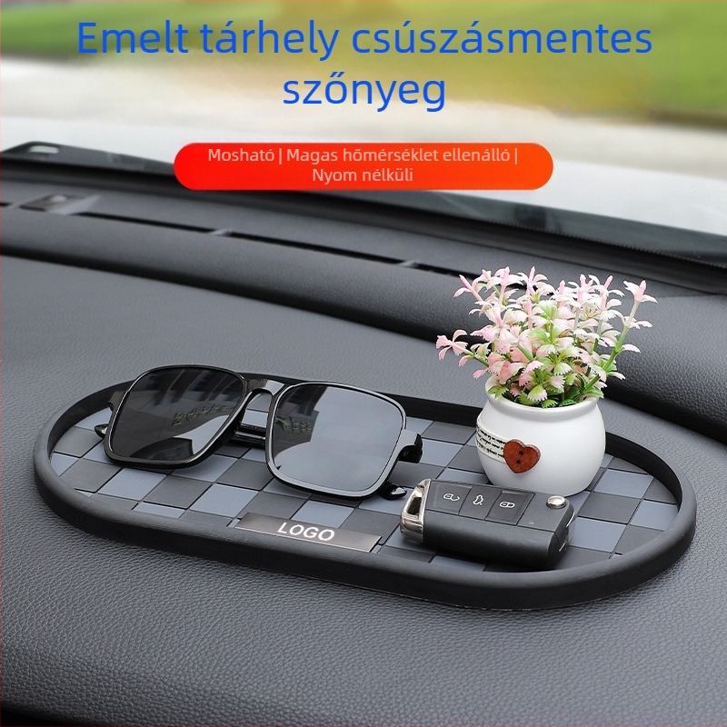 Autó műszerfal- és középkonzol-csúszásmentes védőmatra, PVC, hőálló, mosható, logóval nyomtatva