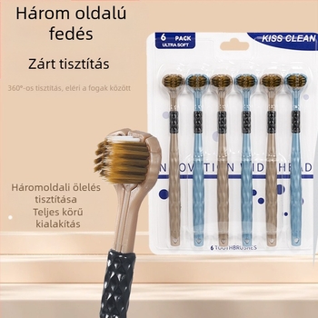 Love Teeth felnőtteknek szóló háromoldalas 3D fogkefe puha sörtékkel, manuális