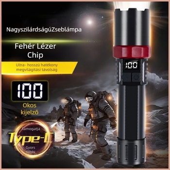 Többfunkciós LED zseblámpa optikai zoommal, kézi nyomásra működő energiaforrás, 10W, hatótáv 100–200 m