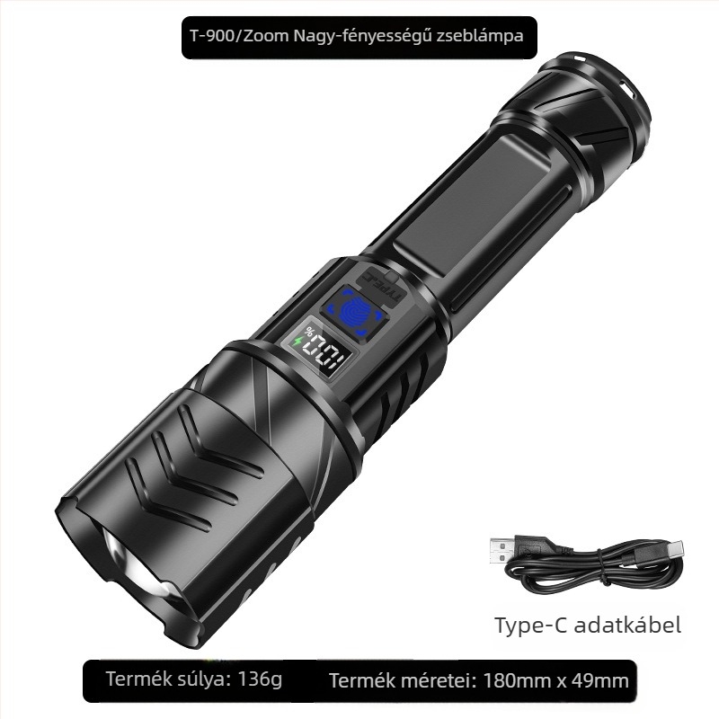 Sumeipu P900 LED kézi elemlámpa hosszú távú zoommal, újratölthető 18650-es akkumulátor, IPX4