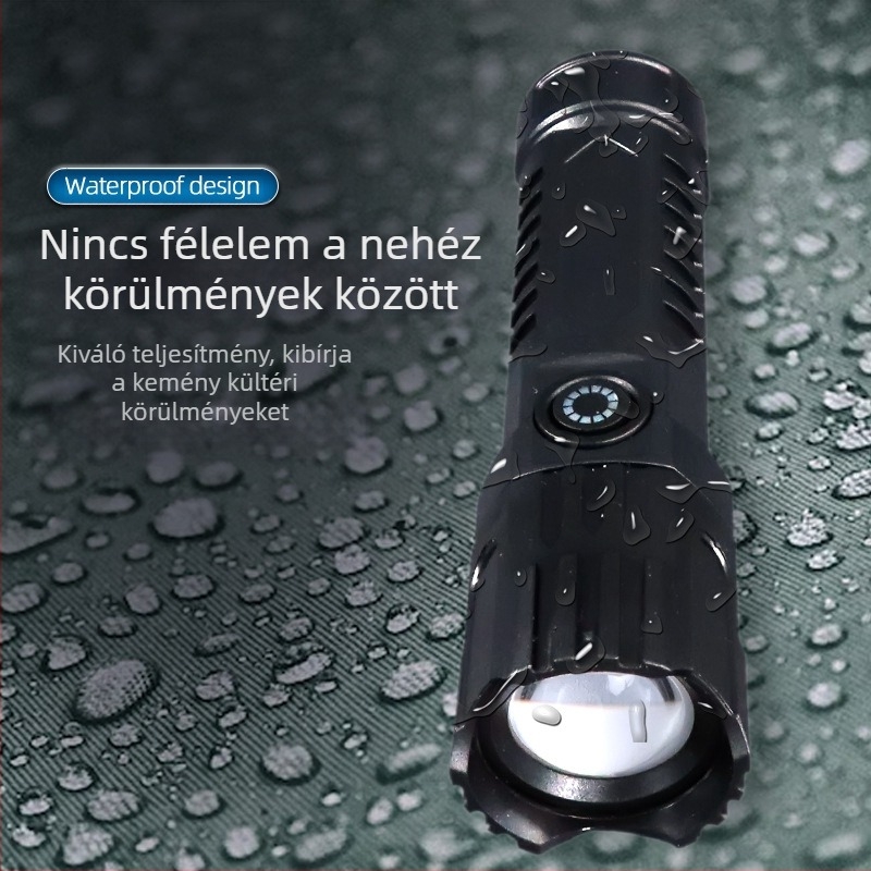Kézi zseblámpa teleszkópos zoommal, 100 lm, hatótáv 100 m-ig, újratölthető, 18650-es elem, modell JY-81020, kempinghez és túrázáshoz