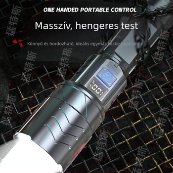 Újratölthető LED zseblámpa kültéri használatra, optikai zoom, 18650-es akkumulátor, 35W, max hatótáv 100-200 m, 360°-os forgás