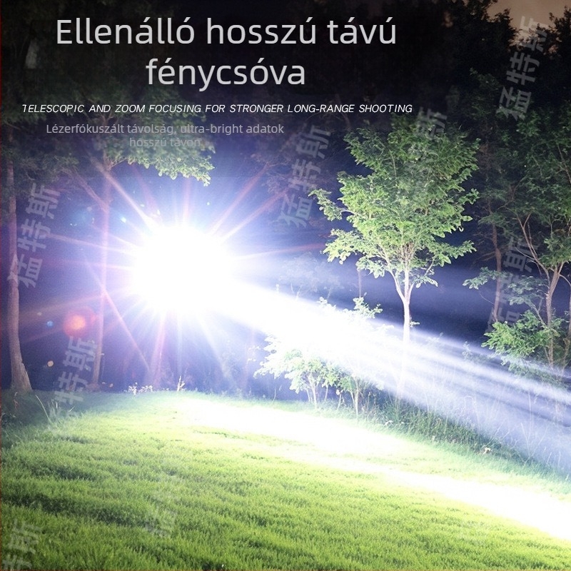 Újratölthető LED zseblámpa kültéri használatra, optikai zoom, 18650-es akkumulátor, 35W, max hatótáv 100-200 m, 360°-os forgás