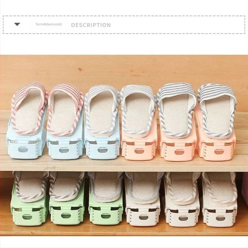 Kompakt cipő tároló rendező réteges válaszfalakkal és összecsukható kétszintes polccal (Anyag: Műanyag; Stílus: modern és minimalist; Funkció: Tárolás; Térmegtakarító kialakítás)