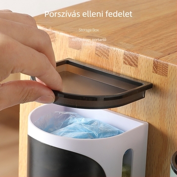 Szemeteszsák tároló doboz, falra szerelhető, kihúzható kialakítással, fedéllel, PP műanyagból, 1 L kapacitás