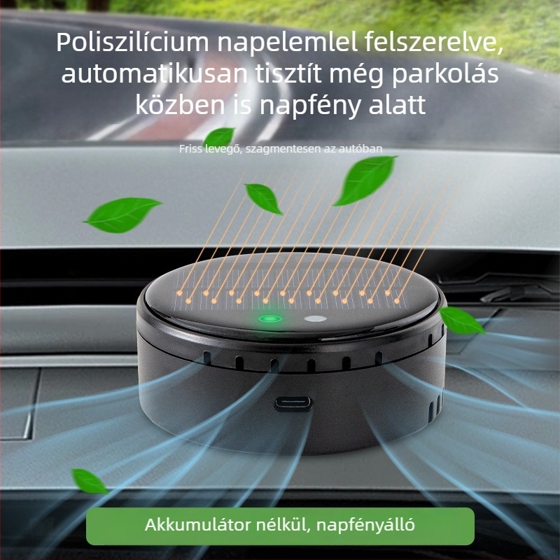 Autóba szerelhető szagtalanító légtisztító, kétmagos, USB táppal, 50 m3/h, csendes <36 dB, formaldehid eltávolítás