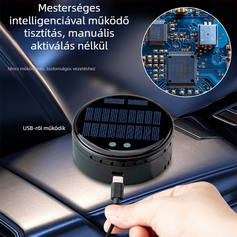 Autóba szerelhető szagtalanító légtisztító, kétmagos, USB táppal, 50 m3/h, csendes <36 dB, formaldehid eltávolítás