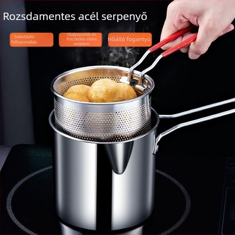Rozsdamentes acélból készült multifunkcionális serpenyő szűrővel, energiatakarékos, modern dizájn