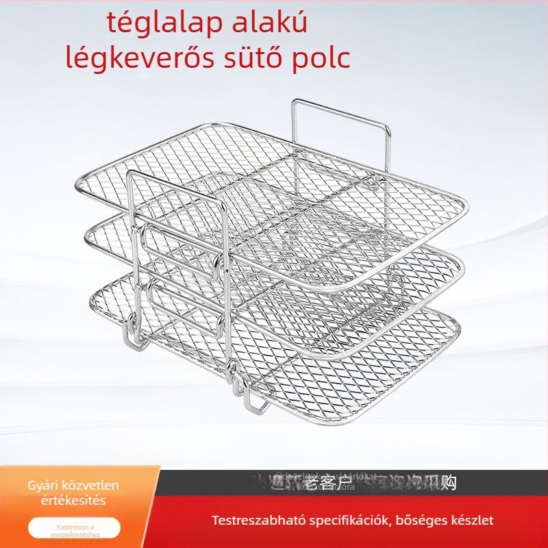 téglalap alakú légsütő rács rozsdamentes acélból, hordozható, összecsukható és levehető, súly 0,29 kg