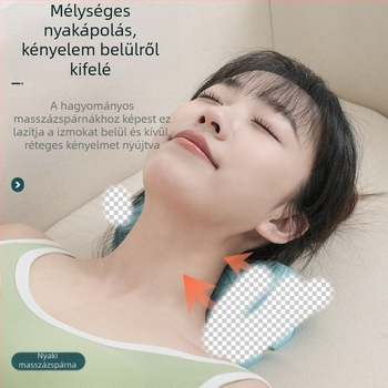 Nyaki masszázs párna – hordozható elektromos masszírozó autóhoz és otthonhoz, EMS mikroáram, 2 masszázsfej, 3 fokozat, vezeték nélküli távirányító, újratölthető