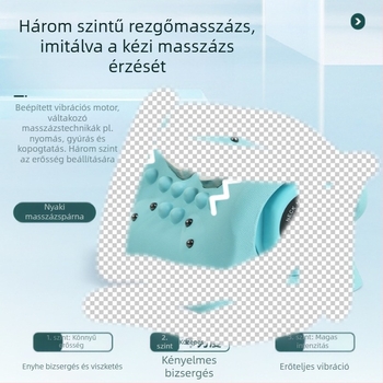 Nyaki masszázs párna – hordozható elektromos masszírozó autóhoz és otthonhoz, EMS mikroáram, 2 masszázsfej, 3 fokozat, vezeték nélküli távirányító, újratölthető