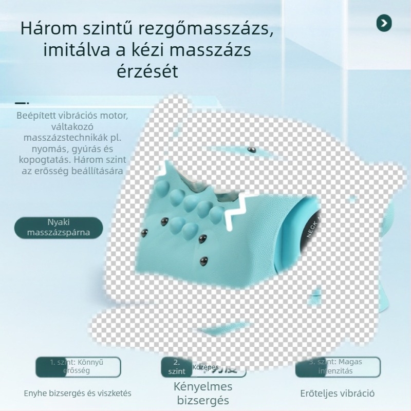 Nyaki masszázs párna – hordozható elektromos masszírozó autóhoz és otthonhoz, EMS mikroáram, 2 masszázsfej, 3 fokozat, vezeték nélküli távirányító, újratölthető