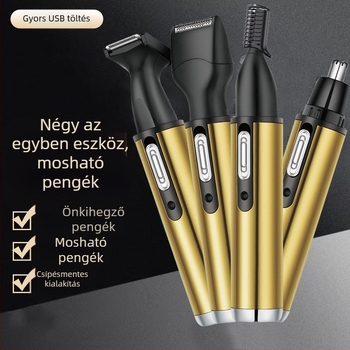 Négy az egyben multifunkciós ápoló készülék orrszőr- és borotválkozáshoz, rozsdamentes acél, mosható penge, beépített akkumulátor