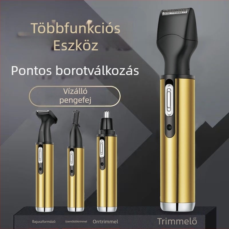 Négy az egyben multifunkciós ápoló készülék orrszőr- és borotválkozáshoz, rozsdamentes acél, mosható penge, beépített akkumulátor