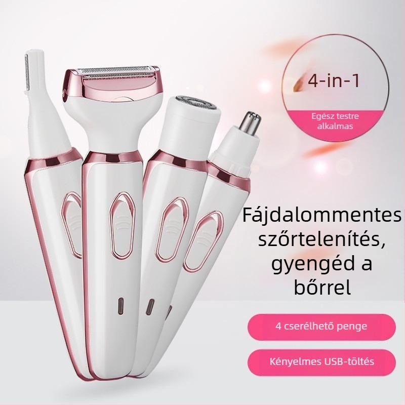 4 az egyben elektromos arcápoló trimmel: orrszőr eltávolítása, szemöldök nyírása és oldalszakáll formázása; újratölthető, 4 fej, mosható vágófej, kefés motor — modell ZH-SN8866