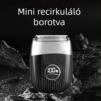 Reciprokáló egyfejű elektromos borotva LED-kijelzővel, lebegő fej és a penge szögének állítása; beépített 500–800 mAh akkumulátor, akár 120 perc üzemidő