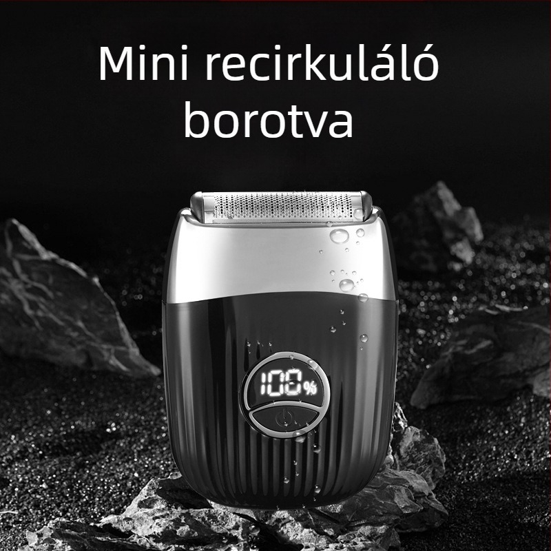 Reciprokáló egyfejű elektromos borotva LED-kijelzővel, lebegő fej és a penge szögének állítása; beépített 500–800 mAh akkumulátor, akár 120 perc üzemidő