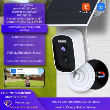 Kültéri akkumulátoros kamera, 5MP, 3,6 mm objektív, IP66 vízálló, PIR emberi észlelés, IR éjjellátás 20 m-ig