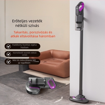 Vezeték nélküli nedves-szárazó kézi porszívó atkák eltávolító fejjel — 3100–4000 Pa szívóerő, 80W, zaj ≤36 dB, beépített akkumulátor