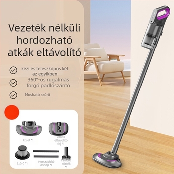 Vezeték nélküli nedves-szárazó kézi porszívó atkák eltávolító fejjel — 3100–4000 Pa szívóerő, 80W, zaj ≤36 dB, beépített akkumulátor