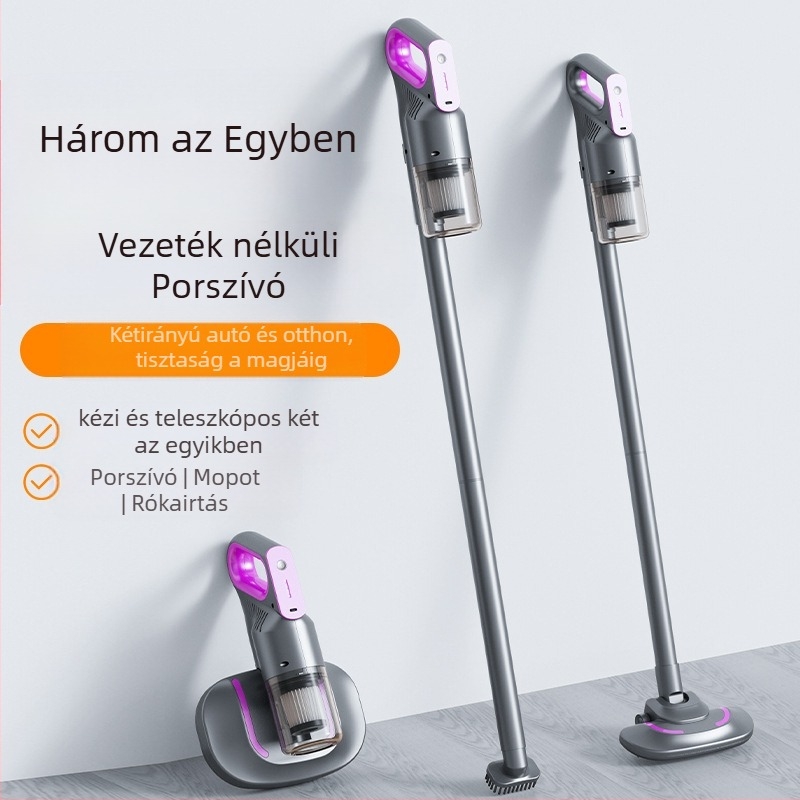 Vezeték nélküli nedves-szárazó kézi porszívó atkák eltávolító fejjel — 3100–4000 Pa szívóerő, 80W, zaj ≤36 dB, beépített akkumulátor
