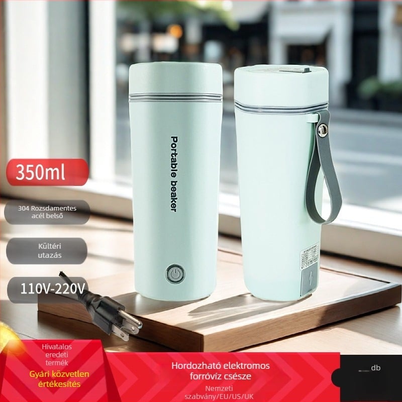 Elektromos ivócsésze, 350 ml, kettős feszültség 110V/220V, 300W, alapfűtés, belső 304 rozsdamentes acél
