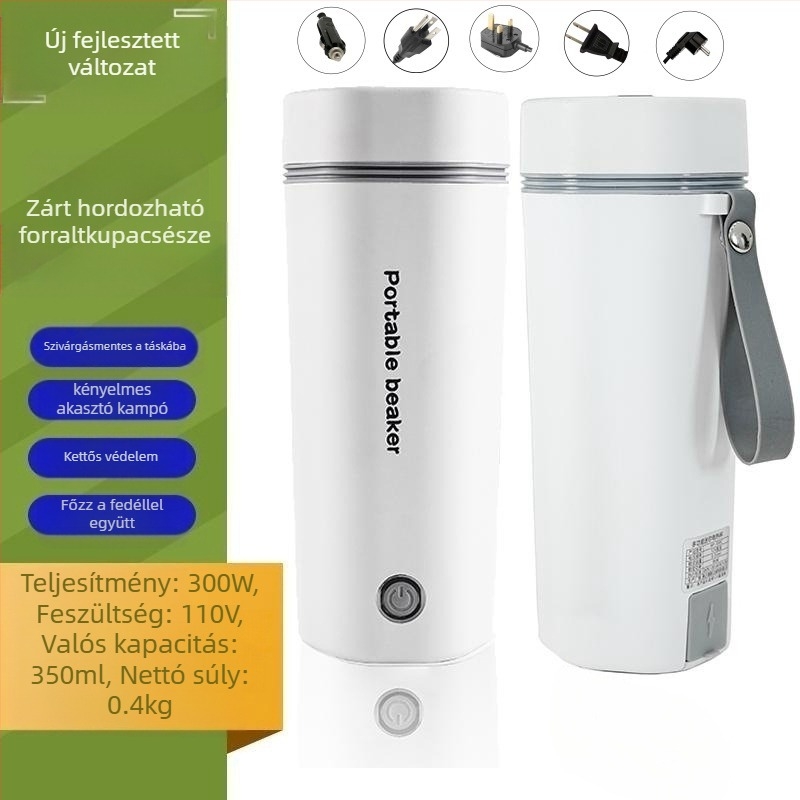 Elektromos ivócsésze, 350 ml, kettős feszültség 110V/220V, 300W, alapfűtés, belső 304 rozsdamentes acél