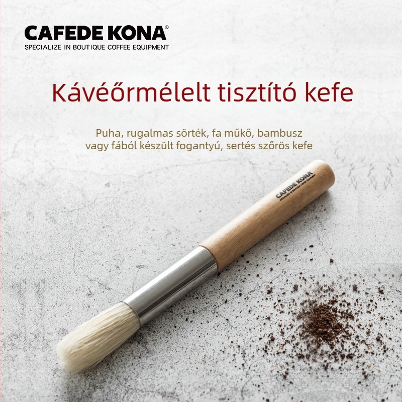 Kávéőrlemítő tisztító ecset fa fogantyúval és rozsdamentes acél alkatrészekkel
