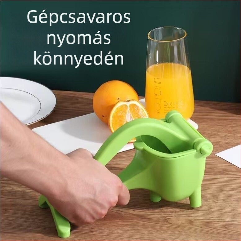 Yigou kézi gyümölcsprés, PP anyagú, elektromos nélkül, citrom- és narancslé kinyerésére, Yiwu eredetű, 2021 nyarán bemutatva.