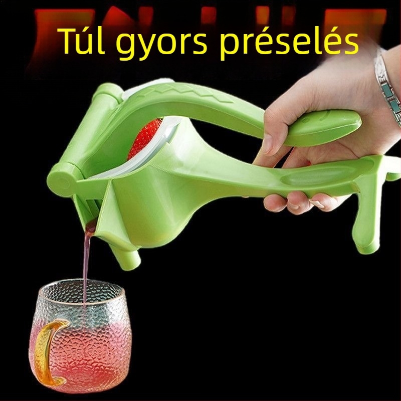 Yigou kézi gyümölcsprés, PP anyagú, elektromos nélkül, citrom- és narancslé kinyerésére, Yiwu eredetű, 2021 nyarán bemutatva.