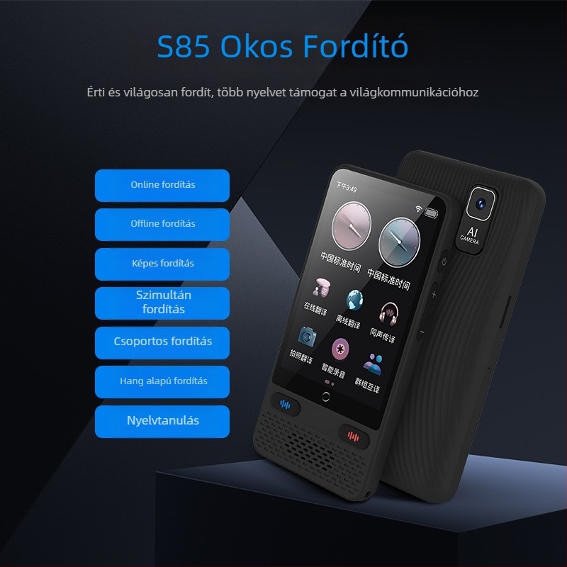 S85 többnyelvű offline fordító utazásokhoz és üzleti meetingekhez — USB interfész, tömeg 300 g, műanyag ház, maximális teljesítmény <100 W, piacra kerülés 2025