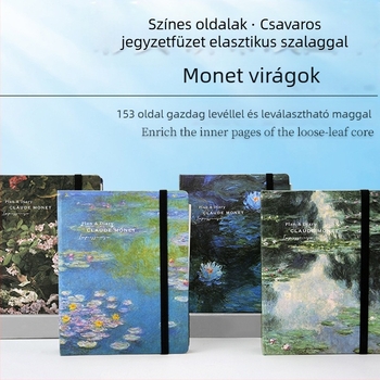 Monet virágai témájú tervezőfüzet vastag kötésű, dupla gyűrűs spirállal, függőleges formátumban. Márka 520, Modell 012