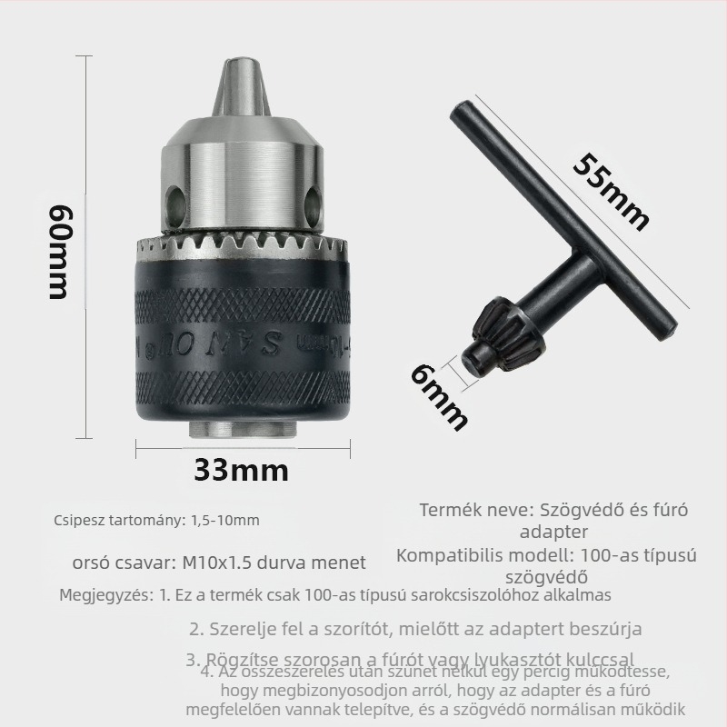 Átalakító fej szögcsiszolóhoz, három-karos tokmány, magas széntartalmú acélból