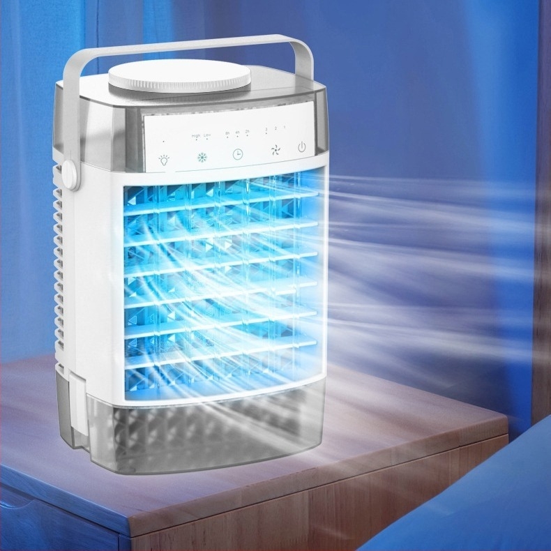 Asztali ventilátor párásító permetezővel és hűtéssel, USB tápegység, időzítő