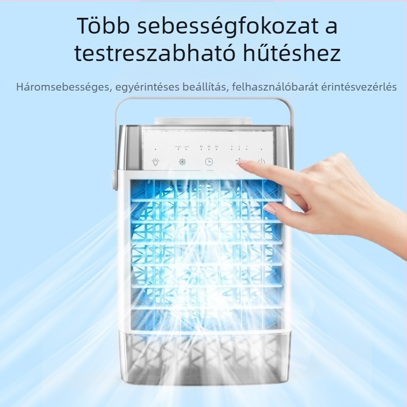 Asztali ventilátor párásító permetezővel és hűtéssel, USB tápegység, időzítő