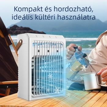 USB-vel működő asztali levegőhűtő párásítóval, 3 sebesség, brushless motor, ABS ház.