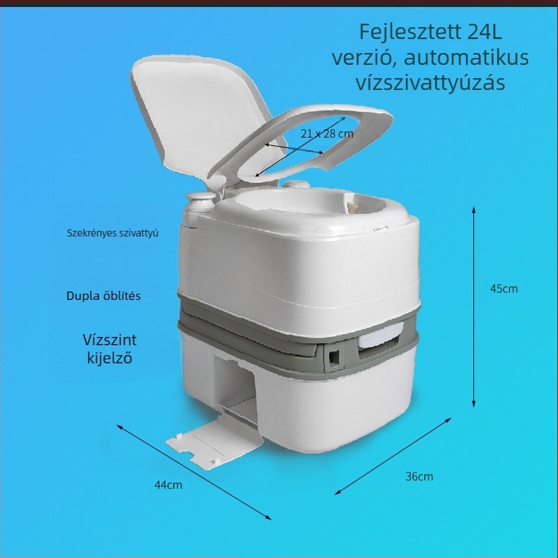 Hordozható összecsukható vécé, 24 literes kapacitás, kültéri használatra, RV-hez és otthoni fürdőszobához