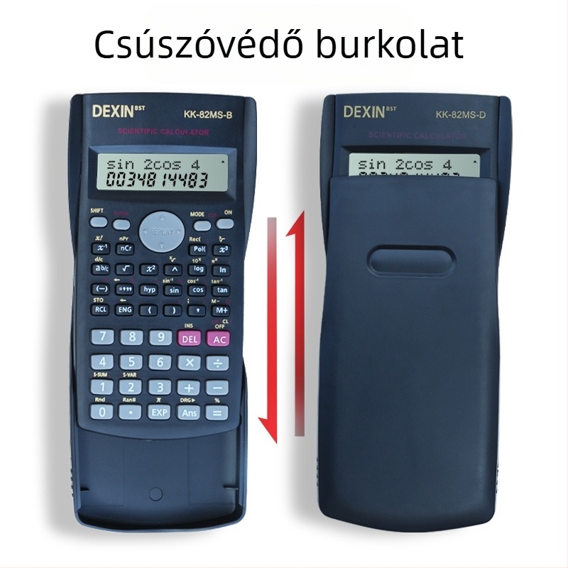 KK82MS-B/D tudományos funkciós számológép, 13 számjegyű kijelző, PS anyagú test, 120 g súly, nyomtatott logóval