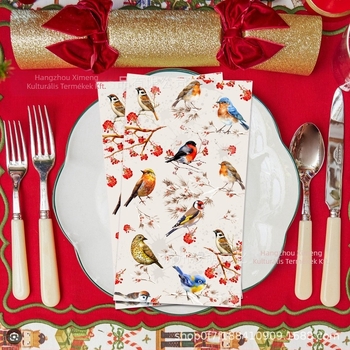 Hosszú papírszalvéták virág- és madár akvarell motívummal – kínai stílus, papírszalvéták, helyszín dekoráció kellékei