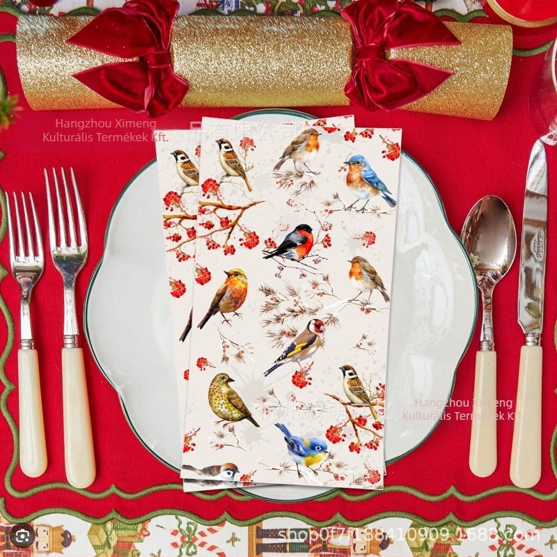 Hosszú papírszalvéták virág- és madár akvarell motívummal – kínai stílus, papírszalvéták, helyszín dekoráció kellékei