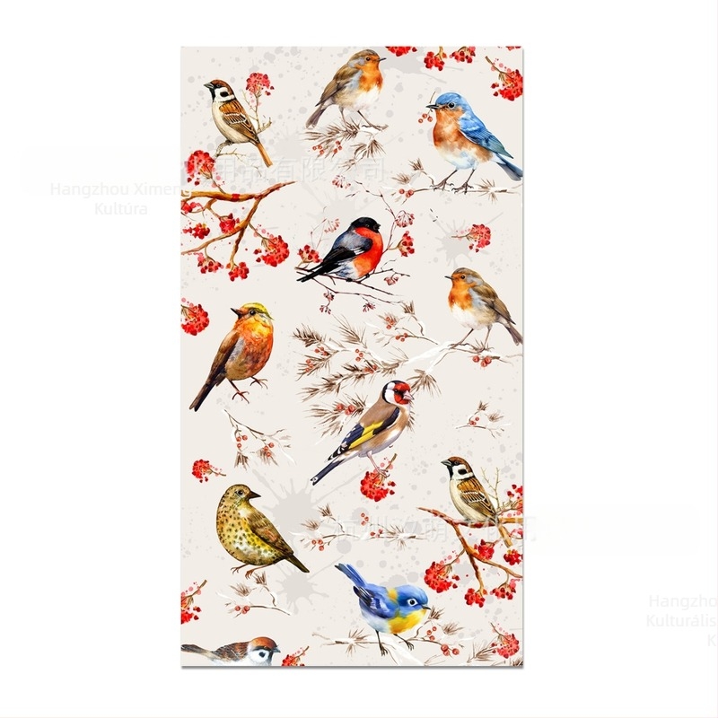 Hosszú papírszalvéták virág- és madár akvarell motívummal – kínai stílus, papírszalvéták, helyszín dekoráció kellékei