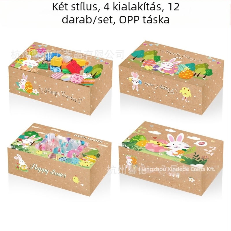HZ042 Húsvéti bonbon-doboz ablakkal – nyúl és csibe motívum, ajándékcsomagolás, 250 g karton, Xin Delie