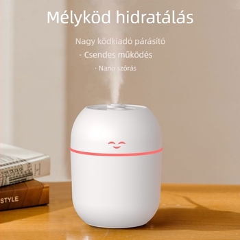 Mosolyarcú USB ultrahangos párásító, 1 párásító kimenet, 10 m² alatti helyiségekhez, víztartály 0,5 L-ig